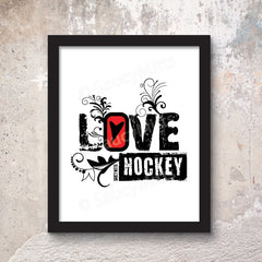 love heart hockey swirl poster print