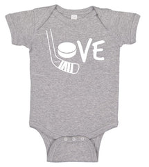 Love Hockey Baby Bodysuit heather gray