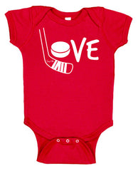 Love Hockey Baby Bodysuit red