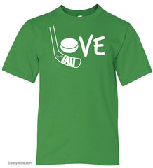 Girls Love Hockey Shirt White apple green
