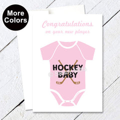 congratulations new hockey baby card pink