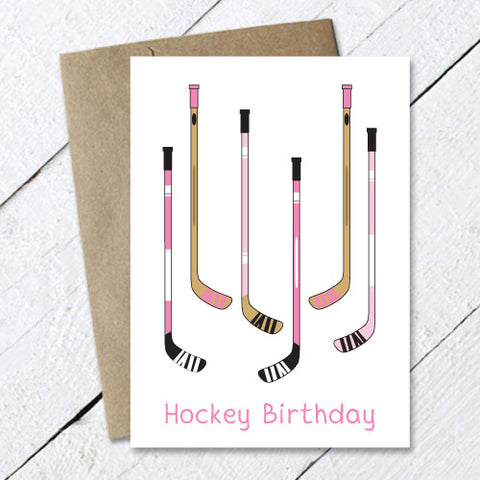 Women's Girls Hockey Birthday Card Pink Sticks
