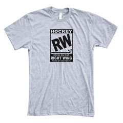 hockey rated rw for right wing shirt heather gray