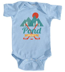 retro pond hockey infant onesie light blue