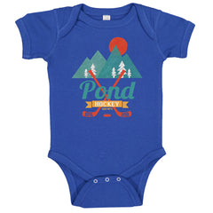 retro pond hockey infant onesie royal blue