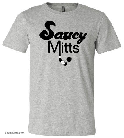 black Saucy Mitts Hockey Youth Shirt heather gray