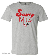 red Saucy Mitts Hockey Youth Shirt heather gray