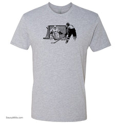 shot on net hockey shirt heather gray