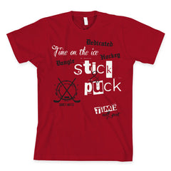 stick and puck time hockey shirt red