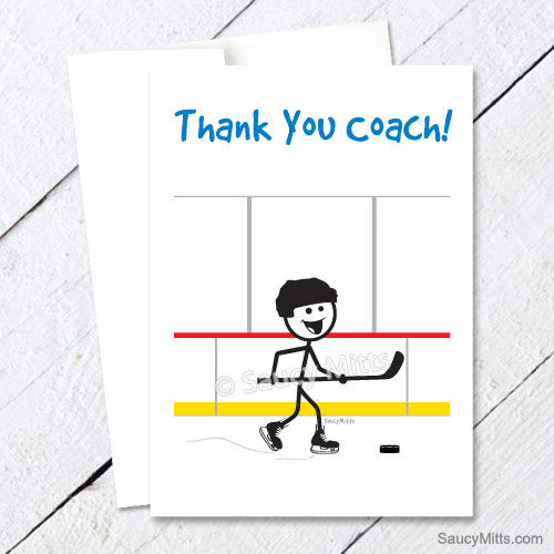 thank you hockey coach card - stick figure