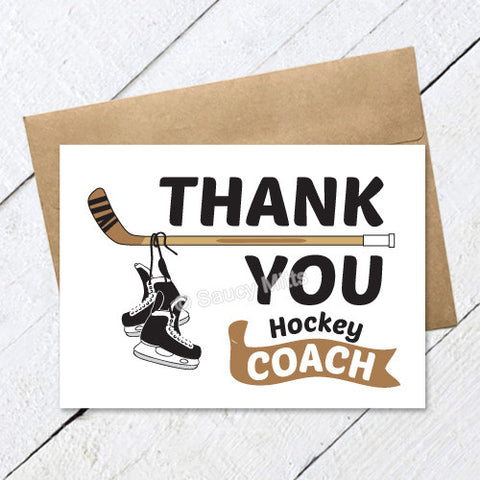 Thank You Hockey Coach Card Skates Stick