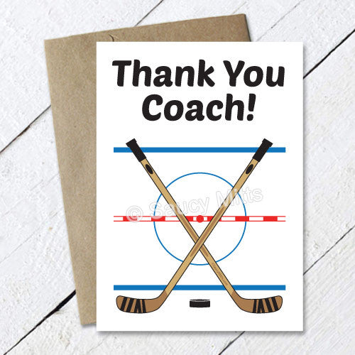 thank you hockey coach card - crossed sticks