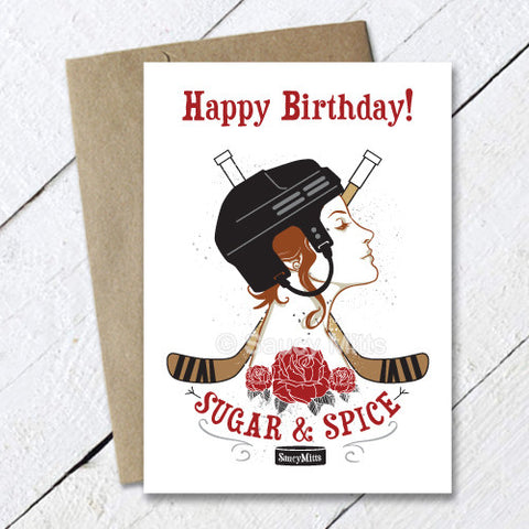 Women's Hockey Birthday Card Sugar and Spice