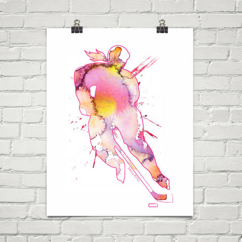 Women's Hockey Watercolor Poster Print Pink